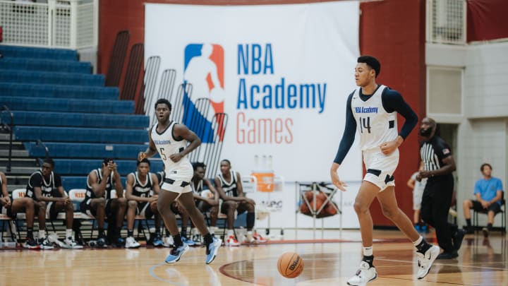 Toronto Raptors second-round pick Ulrich Chomche dribbles a basketball at the NBA Academy Africa