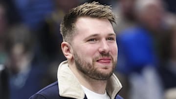 Ex-Mavericks guard Luka Doncic during a timeout at American Airlines Center.