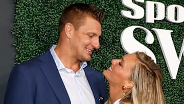 Rob Gronkowski and Camille Kostek at the 2023 Sports Illustrated Swimsuit Issue Launch