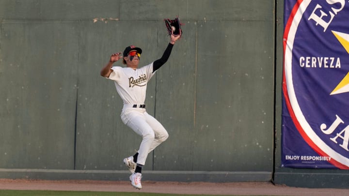 Visalia Rawhide's Druw Jones fields a hit ball against Tuesday, April 11, 2023 against the Rancho Cucamonga Quakes.

0411 Bb Rc Rawhide 7451t