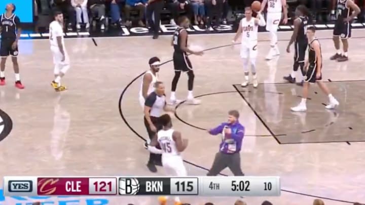 A fan rushed Donovan Mitchell during the Cavaliers-Nets game on Friday night. A fan rushed Donovan Mitchell during the Cavaliers-Nets game on Friday night.