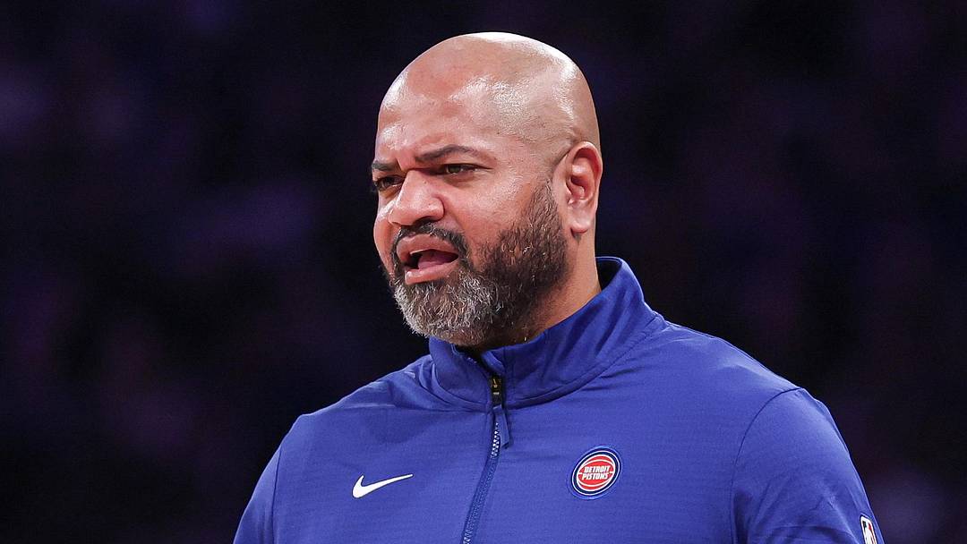 Dec 7, 2024; New York, New York, USA; Detroit Pistons head coach JB Bickerstaff reacts during the second half against the New York Knicks at Madison Square Garden. Mandatory Credit: Vincent Carchietta-Imagn Images