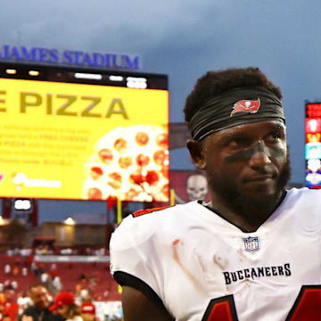 Tampa Bay Buccaneers wide receiver Chris Godwin (14) greets the fans after they beat the Washington Commanders 