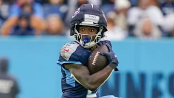 Tennessee Titans running back Tyjae Spears (2) runs the ball during the fourth quarter against the Cincinnati Bengals at Nissan Stadium in Nashville, Tenn., Sunday, Dec. 15, 2024.