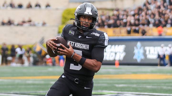 Oct 10, 2026; Morgantown, West Virginia, USA; West Virginia Mountaineers quarterback Michael Hawkins Jr. (3) runs the ball near the goal line during the third quarter against the Arizona Wildcats at Milan Puskar Stadium. Mandatory Credit: Ben Queen-Imagn Images