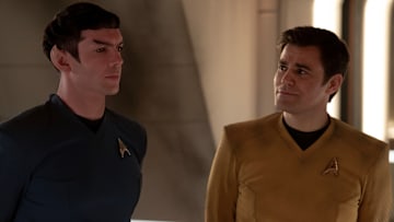 L to R Ethan Peck as Spock and Paul Wesley as Kirk in season 3 , Episode 6 of Strange New Worlds streaming on Paramount+