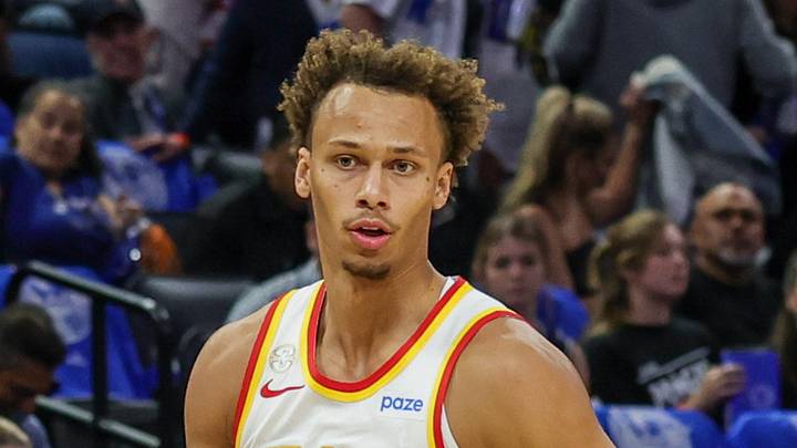 Atlanta Hawks guard Dyson Daniels (5) against the Orlando Magic at Kia Center on Oct. 21, 2026.