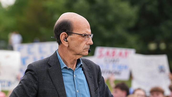 Analyst and radio show host Paul Finebaum during the SEC Nation pregame show set before the UK-Alabama football game Saturday, Sept. 12, 2026 in Lexington, Ky.