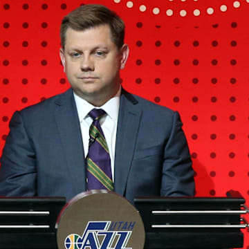 May 17, 2016; New York, NY, USA; Utah Jazz president Steve Starks represents his team during the NBA draft lottery at New York Hilton Midtown. The Philadelphia 76ers received the first overall pick in the 2016 draft. Mandatory Credit: Brad Penner-Imagn Images