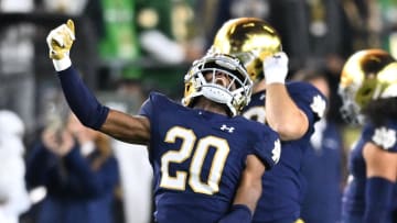 Oct 14, 2023; South Bend, Indiana, USA; Notre Dame Fighting Irish cornerback Benjamin Morrison (20).