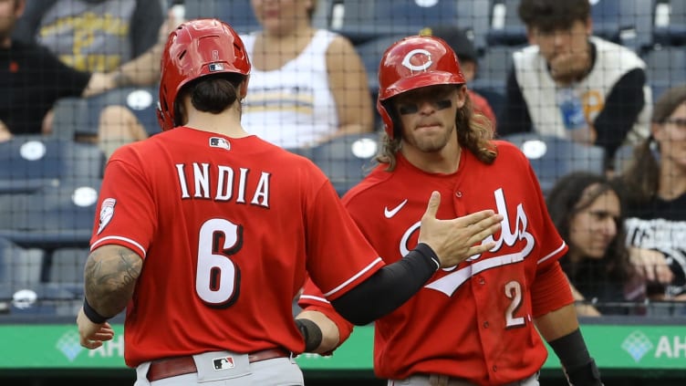 Cincinnati Reds second baseman Jonathan India (6), outfielder TJ Friedl