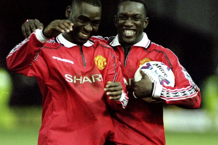 Leicester v Manchester United Andy Cole and Dwight Yorke