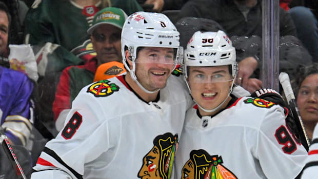 Chicago Blackhawks forwards Ryan Donato and Connor Bedard