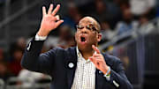 Mar 21, 2025; Milwaukee, WI, USA; North Carolina Tar Heels head coach Hubert Davis during the first half of a first round NCAA men’s tournament game against the Mississippi Rebels at Fiserv Forum. Mandatory Credit: Benny Sieu-Imagn Images