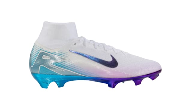 White and teal Nike cleats.