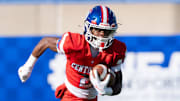 Christian Academy of Louisville's JaHyde Brown (2) runs down the field during their game against Union County on Saturday, Dec. 7, 2024 for the 3A football state championship game at University of Kentucky's Kroger Field in Lexington, Ky.