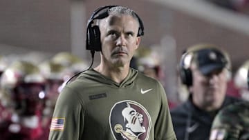 Nov 15, 2025; Tallahassee, Florida, USA; Florida State Seminoles head coach Mike Norvell during the second half against the Virginia Tech Hokies at Doak S. Campbell Stadium. Mandatory Credit: Melina Myers-Imagn Images