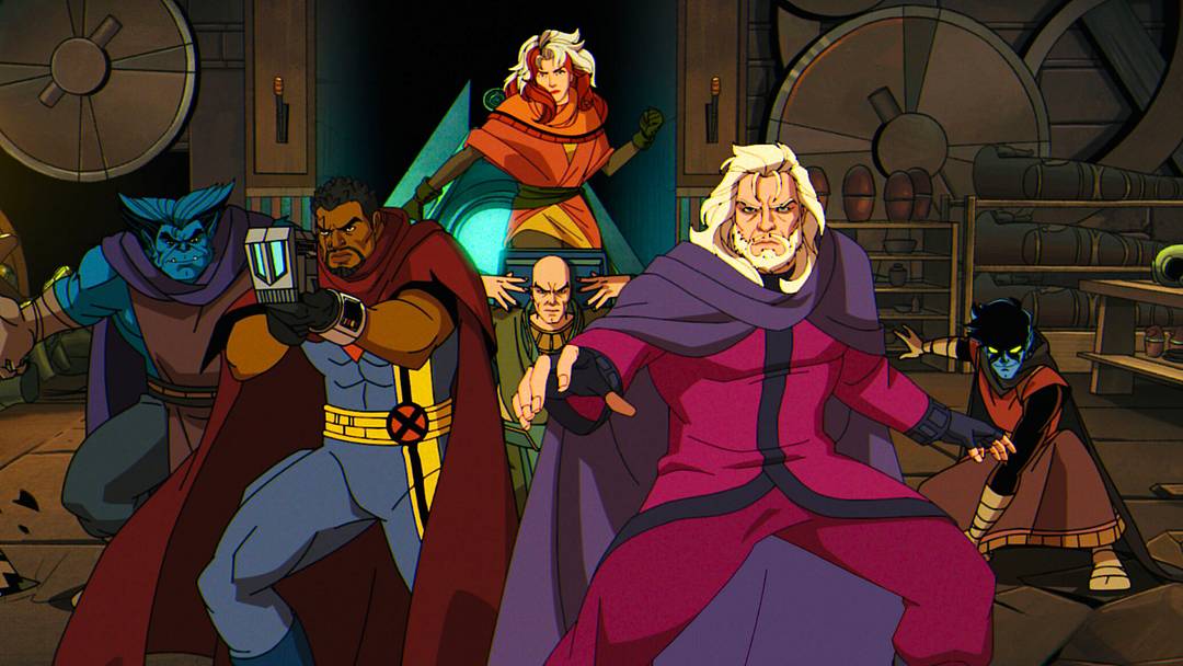 (L-R): Beast (voiced by George Buza), Bishop (voiced by Isaac Robinson-Smith), Rogue (voiced by Lenore Zann), Professor X (voiced by Ross Marquand), Magneto (voiced by Matthew Waterson), and Nightcrawler (voiced by Adrian Hough) in Marvel Animation's X-MEN '97 Season 2, exclusively on Disney+. (L-R): Beast (voiced by George Buza), Bishop (voiced by Isaac Robinson-Smith), Rogue (voiced by Lenore Zann), Professor X (voiced by Ross Marquand), Magneto (voiced by Matthew Waterson), and Nightcrawler (voiced by Adrian Hough) in Marvel Animation's X-MEN '97 Season 2, exclusively on Disney+.