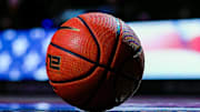 Nov 14, 2024; Columbia, Missouri, USA; A general view of a practice ball during the national anthem prior to a game between the Mississippi Valley State Delta Devils and the Missouri Tigers at Mizzou Arena. Mandatory Credit: Jay Biggerstaff-Imagn Images