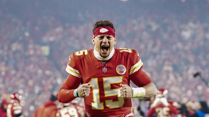 Dec 7, 2025; Kansas City, Missouri, USA; Kansas City Chiefs quarterback Patrick Mahomes (15) yells prior to the game against the Houston Texans at GEHA Field at Arrowhead Stadium. Mandatory Credit: Denny Medley-Imagn Images