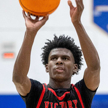 Victory Christian's Quinton Wilson shoots a free throw against Auburndale on Thursday night in the Tracy McGrady Gymnasium.