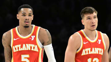 Atlanta Hawks guards Dejounte Murray and Bogdan Bogdanovic