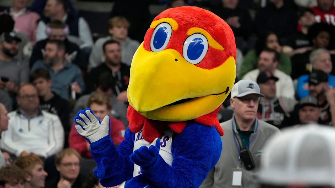 The Kansas Jayhawk mascot.