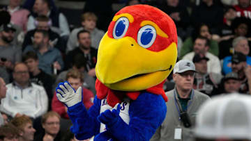 The Kansas Jayhawk mascot.