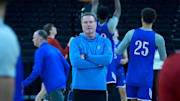 Kansas Jayhawks head coach Bill Self watches his team during their Wednesday practice at the AMP.