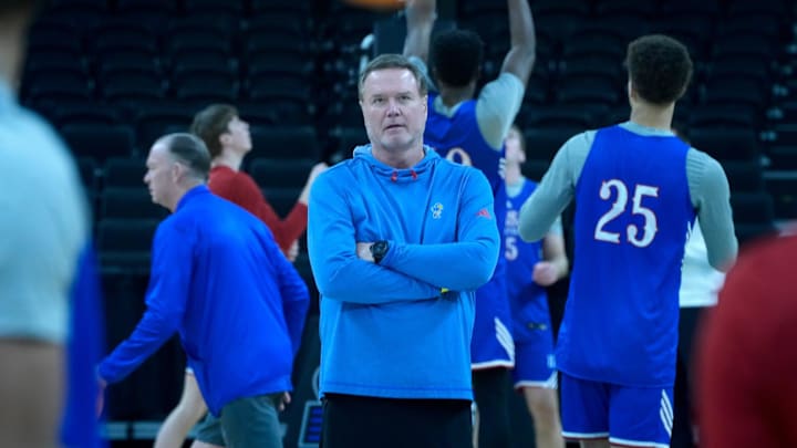 Kansas Jayhawks head coach Bill Self watches his team during their Wednesday practice at the AMP. Kansas Jayhawks head coach Bill Self watches his team during their Wednesday practice at the AMP.