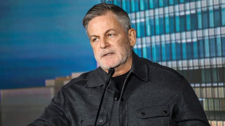 Bedrock Founder, Chairman Dan Gilbert announces General Motors moving its global headquarters to the newly completed Hudson site, during a press conference held at the Hudson site in downtown Detroit on Monday, April 15, 2024.