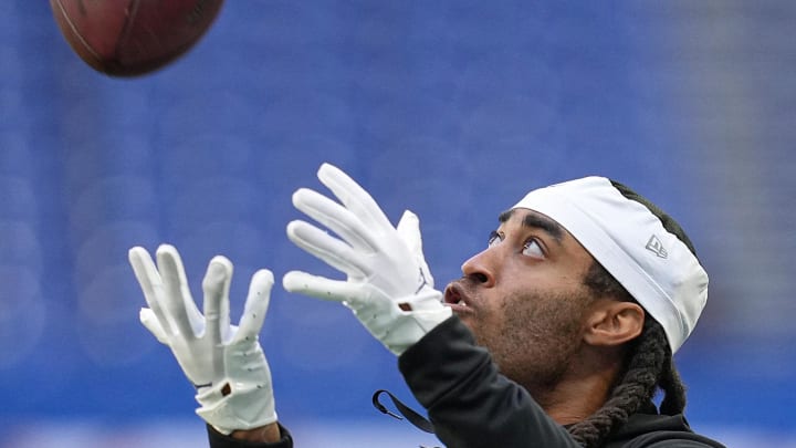 Oct 16, 2022; Indianapolis, Indiana, USA; Indianapolis Colts cornerback Stephon Gilmore (5) warms up before the game against the Jacksonville Jaguars at Lucas Oil Stadium. Mandatory Credit: Jenna Watson-USA TODAY Sports