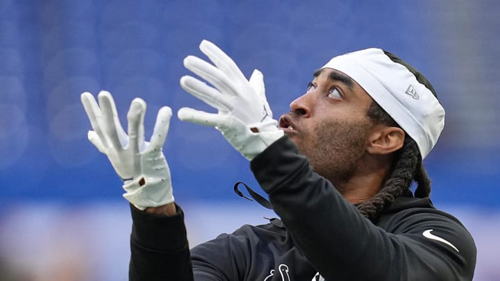 Oct 16, 2022; Indianapolis, Indiana, USA; Indianapolis Colts cornerback Stephon Gilmore (5) warms up before the game against the Jacksonville Jaguars at Lucas Oil Stadium. Mandatory Credit: Jenna Watson-USA TODAY Sports