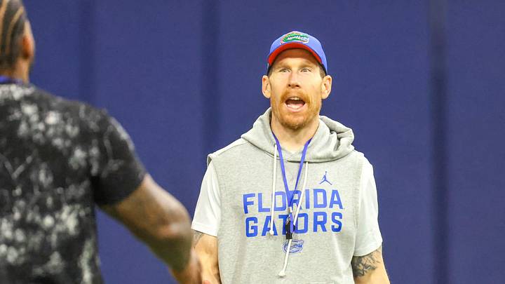 Florida offensive line coach Phil Trautwein is shown during spring practice at Sanders Practice Fields in Gainesville, FL on Thursday, March 12, 2026. [Alan Youngblood/Gainesville Sun]