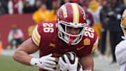 Iowa State Cyclones' running back Carson Hansen (26) runs with the ball against Arizona State during the first quarter in the Big-12 showdown at jack Trice Stadium on Nov. 1, 2025, in Ames, Iowa.