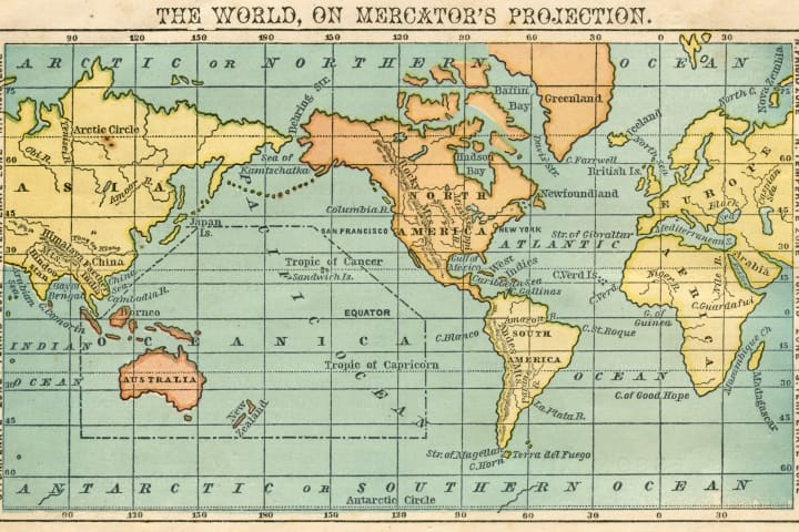 Map of the world using the Mercator Projection.