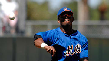 Mar 18, 2007; Jupiter, FL, USA; New York Mets shortstop Jose Reyes (7) throws out St. Louis Cardinals third baseman Scott Rolen (not pictured) at Roger Dean Stadium in Jupiter, FL. The Cardinals defeated the Mets 5-4. Mandatory Credit:Scott Rovak-Imagn Images Copyright © Scott Rovak