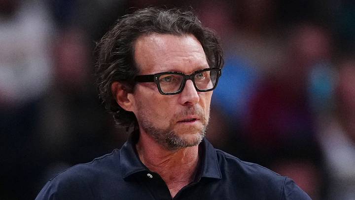 Atlanta Hawks head coach Quin Snyder reacts in the second quarter against the Denver Nuggets at Ball Arena on January 9, 2026.