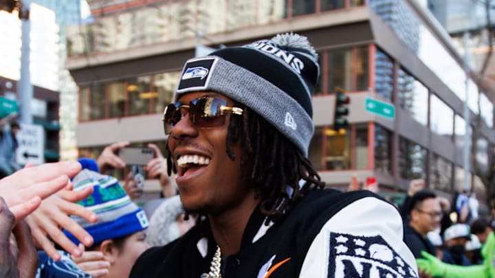 Seattle Seahawks wide receiver Rashid Shaheed high-fives