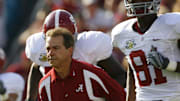 Sep 29, 2007; Jacksonville, FL, USA; Alabama Crimson Tide head coach Nick Saban takes the field for a game against the Florida State Seminoles at Jacksonville Municipal Stadium in Jacksonville, Fla. 