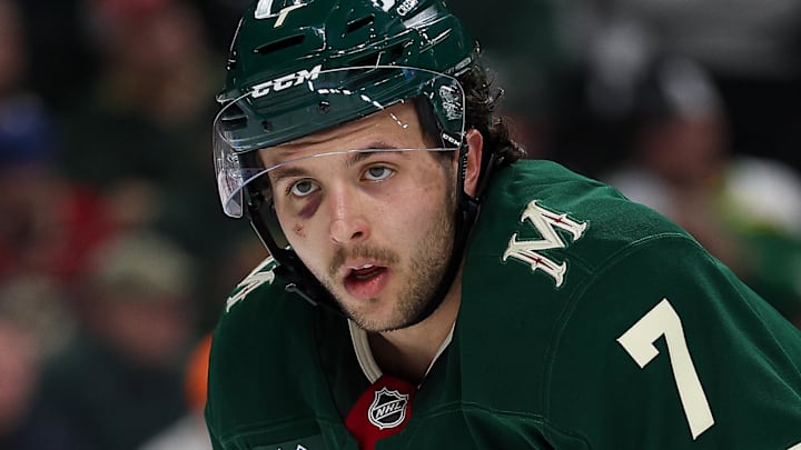 Brock Faber and the Minnesota Wild are still paying the price for a dirty hit that happened in Game 1 of their series against the Dallas Stars. (Mandatory Credit: Matt Krohn-Imagn Images)