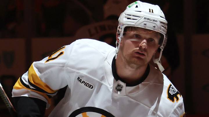 Mar 8, 2026; Pittsburgh, Pennsylvania, USA;  Boston Bruins center Casey Mittelstadt (11) takes the ice against the Pittsburgh Penguins during the first period at PPG Paints Arena. Mandatory Credit: Charles LeClaire-Imagn Images