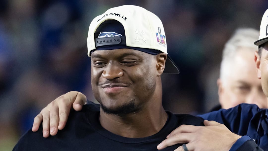 Feb 8, 2026; Santa Clara, CA, USA; Seattle Seahawks head coach Mike MacDonald and running back Kenneth Walker III (9) celebrate with the Vince Lombardi trophy after defeating the New England Patriots in Super Bowl LX at Levi's Stadium. Mandatory Credit: Mark J. Rebilas-Imagn Images Feb 8, 2026; Santa Clara, CA, USA; Seattle Seahawks head coach Mike MacDonald and running back Kenneth Walker III (9) celebrate with the Vince Lombardi trophy after defeating the New England Patriots in Super Bowl LX at Levi's Stadium. Mandatory Credit: Mark J. Rebilas-Imagn Images