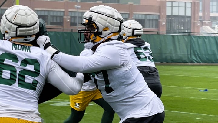 Packers OL Jordan Morgan at practice on Thursday. Packers OL Jordan Morgan at practice on Thursday.