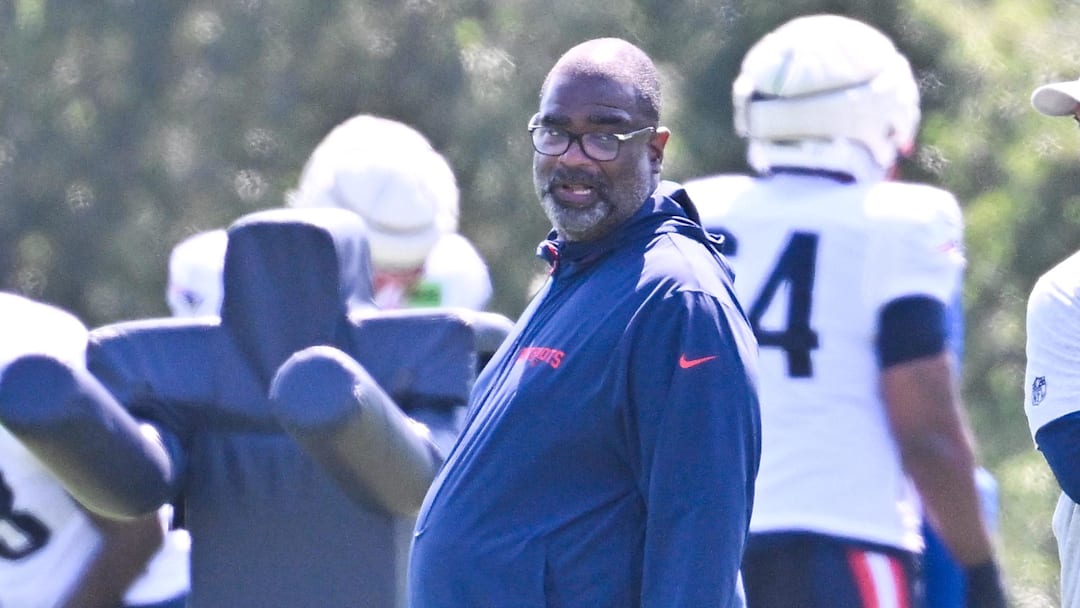 Jul 28, 2025; Foxborough, MA, USA; New England Patriots defensive coordinator Terrell Williams watches over practice during training camp at Gillette Stadium. Mandatory Credit: Eric Canha-Imagn Images