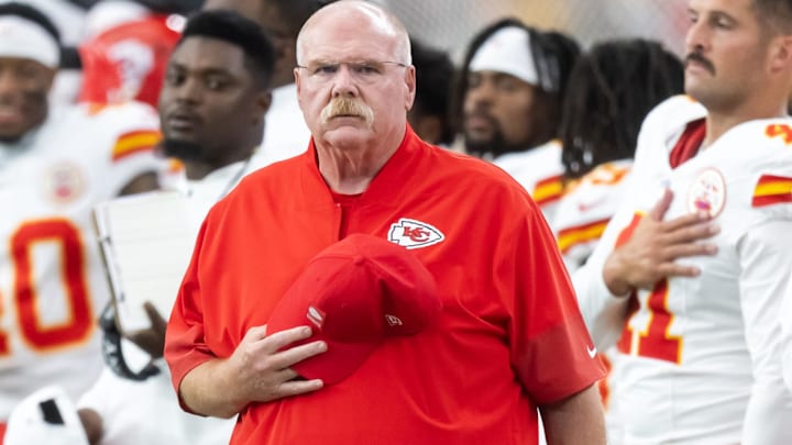 Kansas City Chiefs head coach Andy Reid against the Arizona Cardinals during a preseason NFL game at State Farm Stadium.