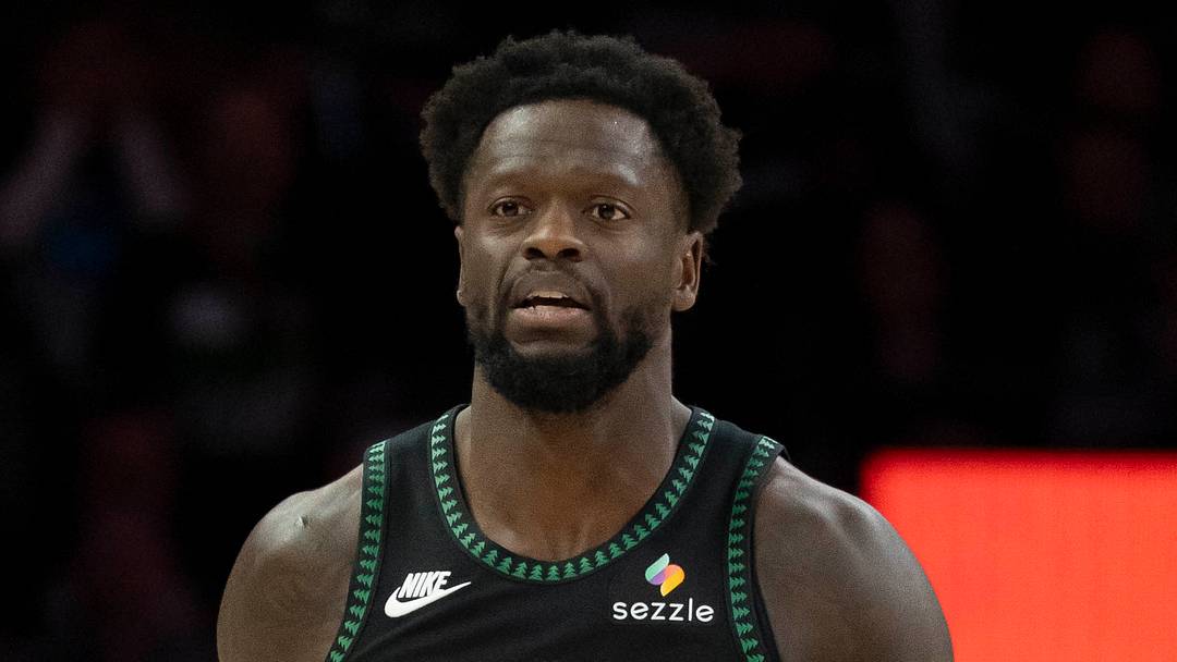 Apr 30, 2026; Minneapolis, Minnesota, USA; Minnesota Timberwolves forward Julius Randle (30) dribbles the ball against the Denver Nuggets in the first half during game six of the first round of the 2026 NBA Playoffs at Target Center. Mandatory Credit: Jesse Johnson-Imagn Images