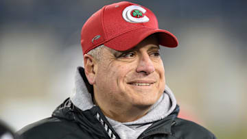 Toledo Central Catholic football coach Greg Dempsey smiles before the 2022 state championship game.