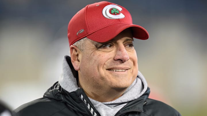 Toledo Central Catholic football coach Greg Dempsey smiles before the 2022 state championship game. Toledo Central Catholic football coach Greg Dempsey smiles before the 2022 state championship game.