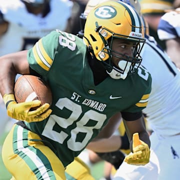 St. Edward running back Brandon White runs the ball against Good Counsel (Maryland) on August 27, 2023.